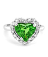 18K White Gold 3.18ct TGW Heart-cut Green Tsavorite and Diamond Ring - £4,348.61 GBP