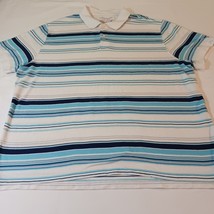 Saddlebred Polo Shirt Men&#39;s 2XL White &amp; Blue Striped Short Sleeve Cotton... - $242.28 MXN