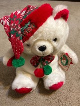 VTG 1990 Kmart Christmas White Teddy Bear Plush Stuffed Animal Santa&#39;s C... - $32.36