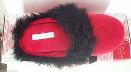 Macy&#39;s Charter Club Red &amp; Black Fur Trim Plush Women&#39;s Slippers Sz S 5 6 NEW  - £8.79 GBP