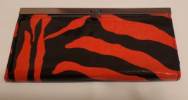 I Squared Tab Lock Long Wallet Red Zebra Print Rectangle CC Holder New - $13.54