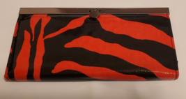 I Squared Tab Lock Long Wallet Red Zebra Print Rectangle CC Holder New - £10.65 GBP