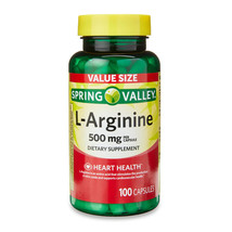 Spring Valley L-Arginine Capsules 500mg Heart Health 100 Count - £16.62 GBP