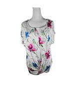 Apt 9. Women's Floral TShirt Blouse Short Sleeve Size Large Pink Blue Green - $11.31