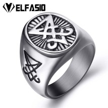 ELFASIO 316L Stainless Steel Gothic Style Sigil of Satan / Lucifer Theme Ring - £16.63 GBP