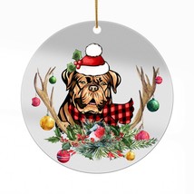 Cute Dogue de Bordeaux Dog Antlers Reindeer Christmas Ornament Acrylic Gift - £13.41 GBP
