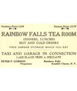 Rainbow Falls Tea Room Restaurant Keeseville New York Business Card - £16.43 GBP