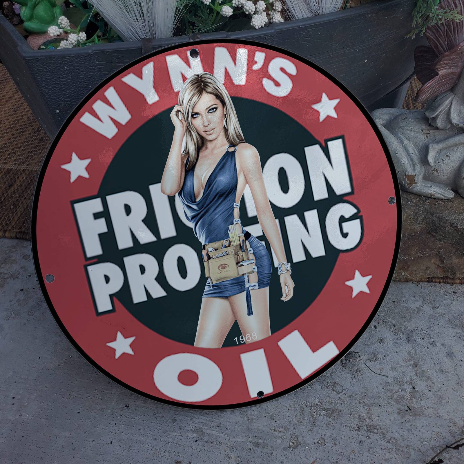 Primary image for Vintage 1968 Wynn's Friction Proofing Motor Engine Oil Porcelain Gas & Oil Sign