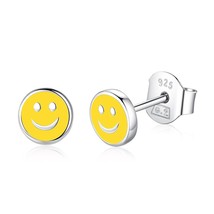 100% 925 Sterling Silver Stud Earring Enamel Smile Face Star Heart Small Earring - £11.88 GBP