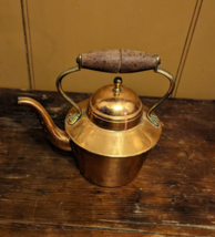VTG Copper Tea Pot Kettle w/ Lid Brass &amp; Wood Handle Made in Portugal - £19.05 GBP