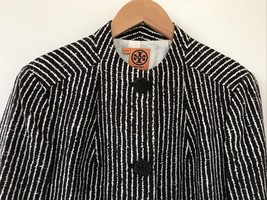 Tory Burch Brown White Pinstriped Cotton Boucle Button Up Blazer Jacket 12 L 38&quot; - £119.87 GBP