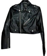 Chocolate USA womens Soft Faux Leather Black Biker Jacket Zip Sleeves si... - $372.25 MXN
