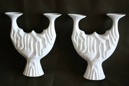 Large Vintage Naaman Porcelain White Shabat Candleholder Made in Israel ... - $151.20 CAD