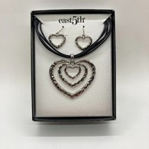 New East 5th 16&quot; Necklace Pierced Dangle Earrings Hammered Silver Tone Hearts - £7.75 GBP