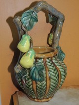 Gourds on Vine 8.75&quot;x5.5&quot; Chinese Basket Polychrome Drip Glaze Majolica ... - $37.90 CAD
