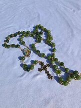 Evergreen Devotion – 8mm Green Jade-Style Glass Rosary with Gold Crucifi... - $29.69