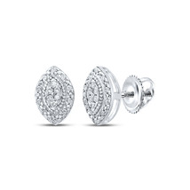 Sterling Silver Womens Round Diamond Oval Cluster Earrings 1/10 Cttw - £86.84 GBP