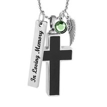 Black Stainless Cross Cremation Jewelry Urn - Love Charms™ Option - £23.41 GBP