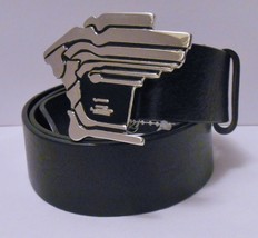 Versace Sport Vintage Leather Belt Black Silver Stylized Medusa Buckle Sz 85 - £97.71 GBP