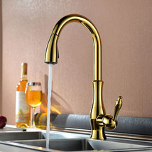 Pull Out Gold color Kitchen Faucet Single Lever Single Hole Mixer Tap de... - £85.76 GBP