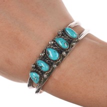 6&quot; 50&#39;s-60&#39;s Navajo silver turquoise row cuff bracelet - £145.04 GBP