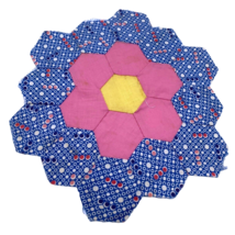 Antique Grandma&#39;s Flower Garden Quilt Block Piece Replacement Craft Blue... - $27.90