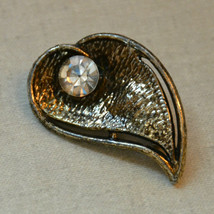 Vintage jewelry signed AJC A.J.C. rhinestone dark tone leaf brooch pin - £7.11 GBP