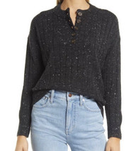 NWT MADEWELL Donegal Bowden Coziest Yarn Henley Sweater Black/Grey Size S - £40.91 GBP