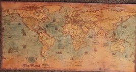 Vintage ~ THE WORLD MAP ~ Matte Brown Paper ~ Poster Size ~ 39.25&quot; x 19.75&quot; - $647.83 MXN