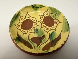 Breininger Redware Pottery Decorative Small 4 Inch Dish Sunflowers - £33.48 GBP
