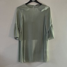 Zara Basics Womens Mini Dress Bell Sleeves Round Neck Light Green Size Small - £11.68 GBP
