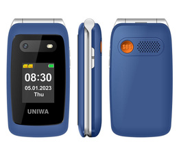 Uniwa V202T 4G Flip Style Phone Unisoc 2.4&quot; Dual Screens 21 Keys Dual Sim Blue - £77.52 GBP