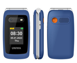 Uniwa V202T 4G Flip Style Phone Unisoc 2.4&quot; Dual Screens 21 Keys Dual Sim Blue - £72.98 GBP