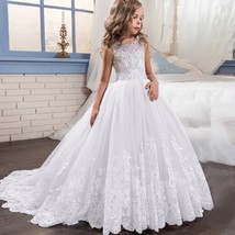 Trailing White  Kids Wedding Dress For Girls First Communion Evening Bridesmaid  - £55.48 GBP