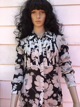 Alfani Floral Button Up 100% Silk Long Sleeve Sheer Fitted Blouse Top Si... - $11.88