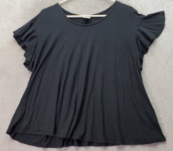 ET&#39;LOIS Blouse Top Womens Size Large Black Short Ruffle Sleeve Round Neck Casual - £14.02 GBP