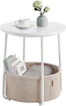 Vasagle Small Round Side End Table, Modern Nightstand With Fabric Basket... - $46.97
