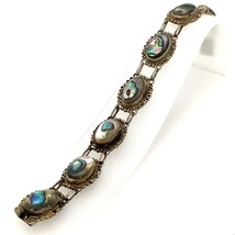 Vintage Signed Joy-Mex Hecho En Mexico Plata Abalone Stone Link Bracelet size 7 - £75.00 GBP