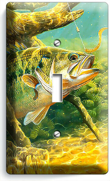 LARGEMOUTH BASS LURE LAKE FISHING LIGHT SWITCH 1 GANG PLATE LOG CABIN ROOM DECOR