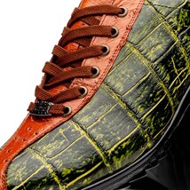 genuine alligator and ostrich quill fashion sneaker Saulo Green / Cognac image 3