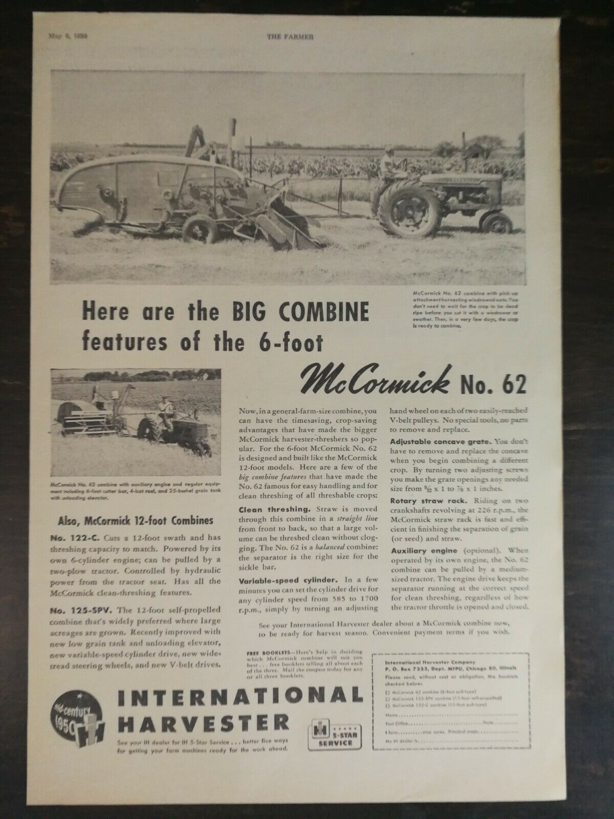 Primary image for Vintage 1956 International Harvester McCormick No 62 Plow Original Ad 1221