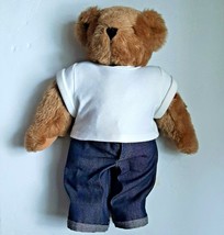 18&quot; Vermont Teddy Bear Jointed White T Shirt Blue Jeans Heart on Sleeve - £21.65 GBP