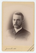 Antique 1886 Cabinet Card Handsome Man Franz Josef Beard Turner Janesville, WI - £11.00 GBP