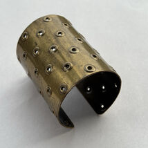 Brutalist Pierced Holes Metal Long Cuff Bracelet Princess Warrior Brass-... - $240.00