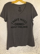 I Have Mixed-Drinks-About Feelings Women&#39;s Gray L Graphic T-Shirt Short ... - £13.07 GBP