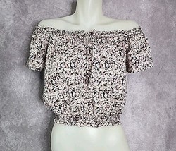 Pink Black Floral Off The Shoulder Peasant Top Shirt Womens Size Medium ... - $245.13 MXN