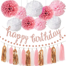 Pink Rose Gold Birthday Party Decorations Set, Rose Gold Glittery Happy Birthday - £19.93 GBP