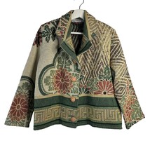 Vintage Size M Tapestry Floral Crop Blanket Jacket Well Worn Art Vintage Boxy - $32.71