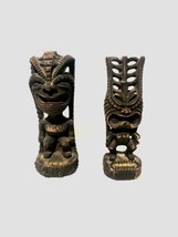 Lot of 2 Happiness and Long Life Tiki Statue Wood Kaneohe Hawaii 7&quot; - $23.38