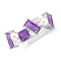925 Sterling Silver Amethyst, Pearl and Moissanite Adjustable Ring Women... - $1,233.55 MXN